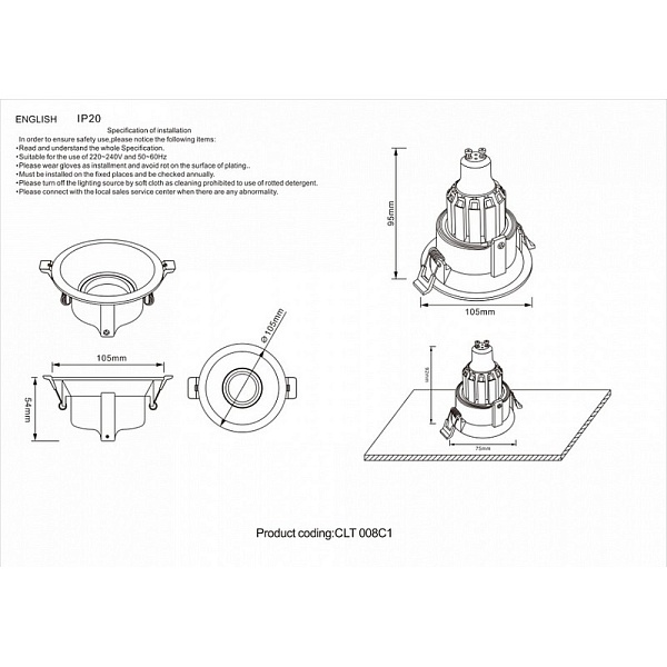 Светильник встраиваемый CRYSTAL LUX CLT 008C1WH