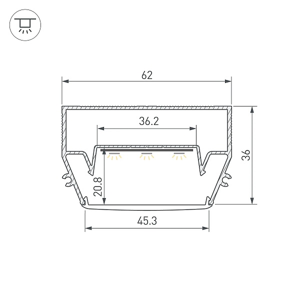 Профиль для ленты LED врезной STRETCH 34,5x62мм без рассеивателя (2м) 40700 ARLIGHT