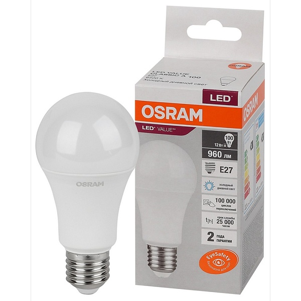 Лампа LED E27  12W/865 220V груша 960Lm OSRAM