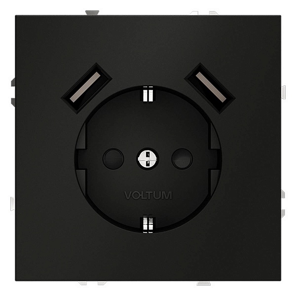 Розетка с з/к + 2xUSB, A + A, S70, Черный матовый, VLS040408, VOLTUM