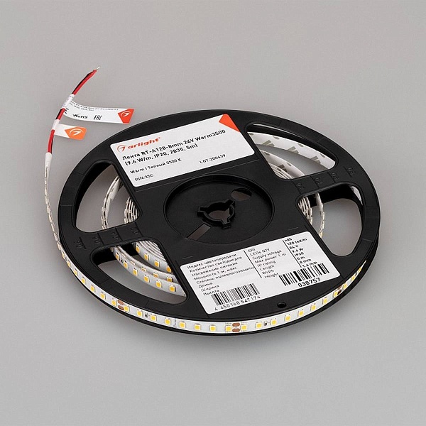 Лента LED RT-A128 9,6 W/m 24V IP20 2835/128 3500K 8mm (5м) 38757 ARLIGHT