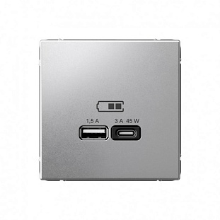 Розетка 2xUSB, A + C, 1,5A + 3A, ARTGALLERY, Алюминий, GAL000329, SCHNEIDER ELECTRIC