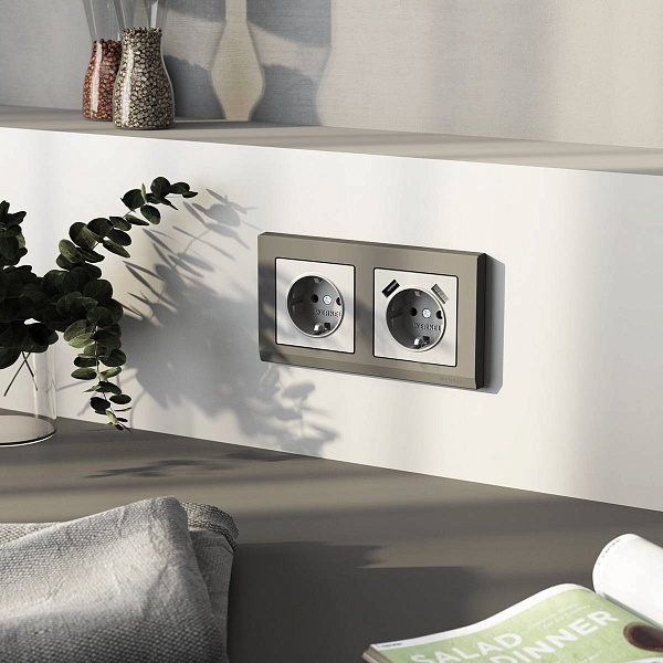 Накладка розетки с з/к + 2xUSB, серебро матовый, W1179565, WERKEL