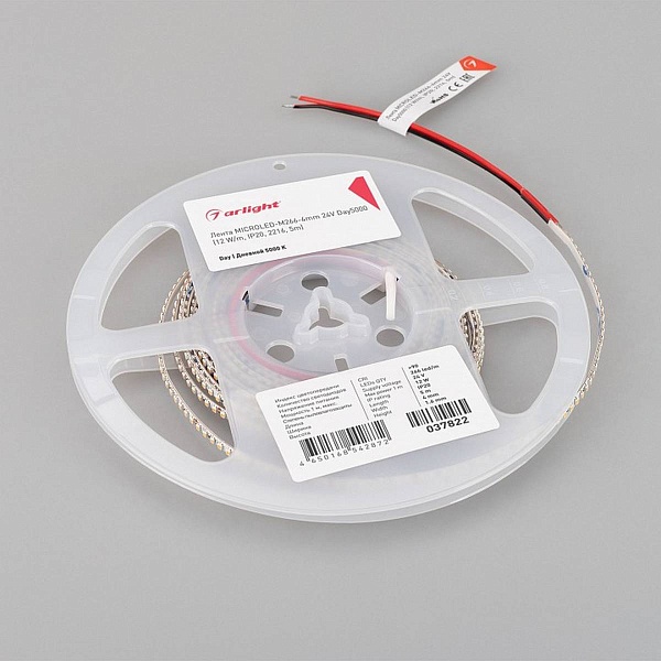 Лента LED MICROLED-M266 12 W/m 24V IP20 2216/266 5000K 4mm (5м) 37822 ARLIGHT