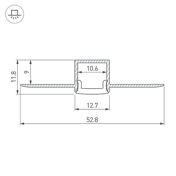 Профиль для ленты LED врезной ARH-FANTOM 12,7x12,7мм без рассеивателя (2м) 40325 ARLIGHT