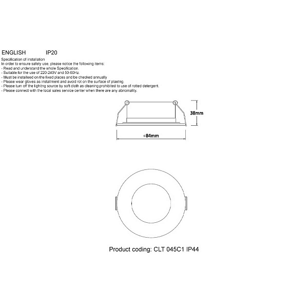 Светильник встраиваемый CRYSTAL LUX CLT 045C1 WH IP44