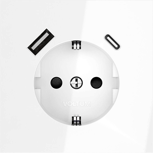 Розетка с з/к + 2xUSB, A + C, S70, Белый глянцевый, VLS040501, VOLTUM