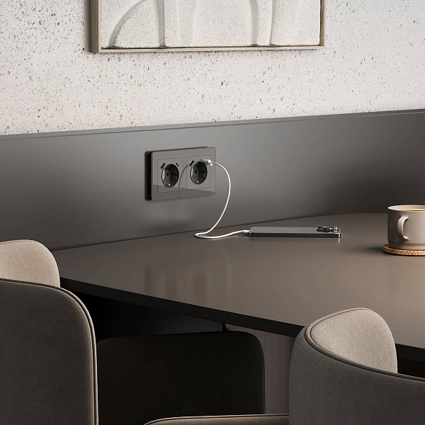 Розетка с з/к + 2xUSB, A + C, графит , W1171744, WERKEL
