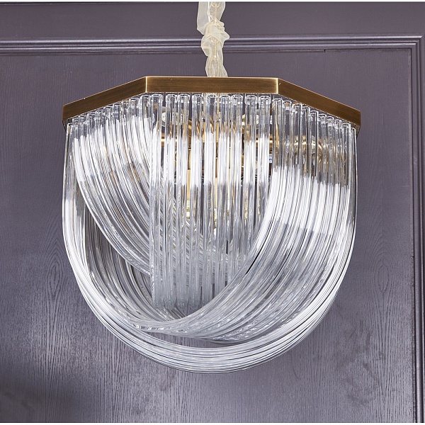 Люстра подвесная DELIGHT COLLECTION MURANO GLASS A001-554 L9 brass/clear