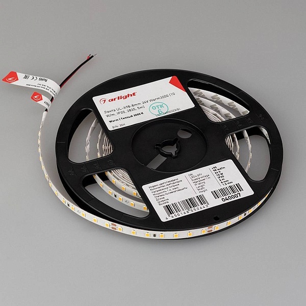 Лента LED UL-A98 10 W/m 24V IP20 2835/98 3000K 8mm (5м) 40007 ARLIGHT
