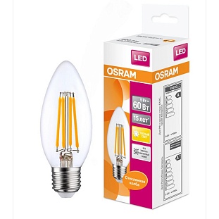 Лампа LED E27  6W/827 220V свеча филамент 806Lm OSRAM