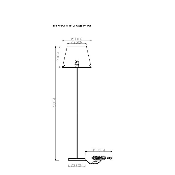 Торшер ARTE LAMP ELBA A2581PN-1AB