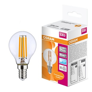 Лампа LED E14  6W/840 220V шар филамент 806Lm OSRAM