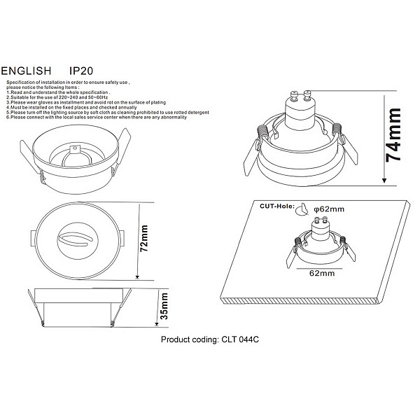 Светильник встраиваемый CRYSTAL LUX CLT 044C CH