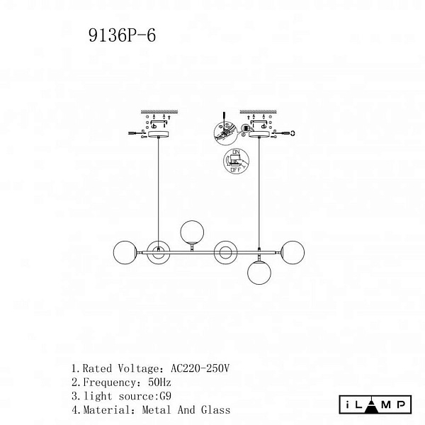 Подвес ILAMP GOLDEN 9136P/6 BK-WH