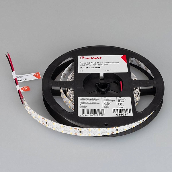 Лента LED RZ-A160 19,2 W/m 24V IP20 2835/160 3000K 15mm (5м) 36014 ARLIGHT