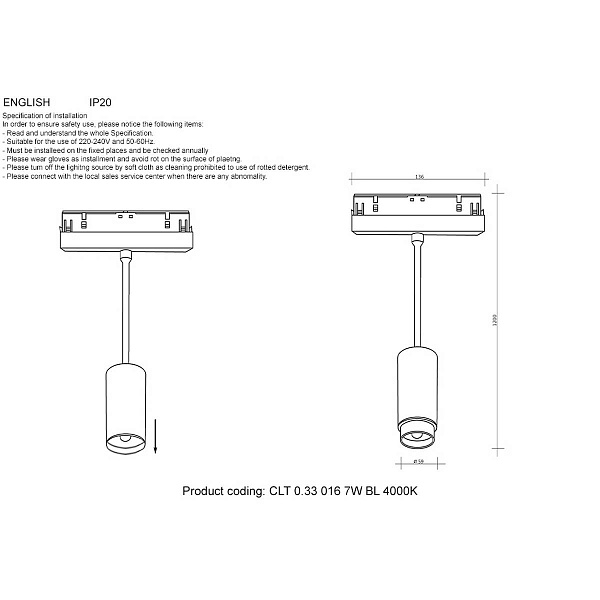 Трековый светильник CRYSTAL LUX CLT 0.33 016 7W BL 4000K