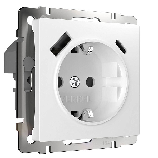 Розетка с з/к + 2xUSB, A + C, белый , W1171701, WERKEL