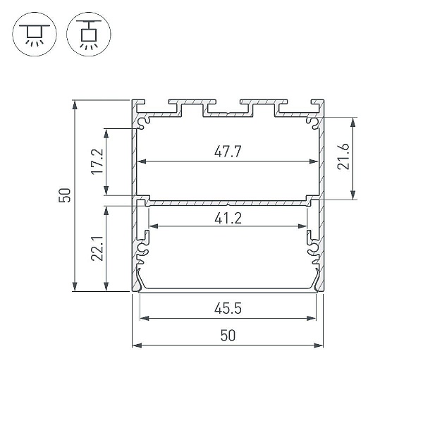 Профиль для ленты LED накладной LINE-S 50x50мм без рассеивателя (2м) 53403 ARLIGHT