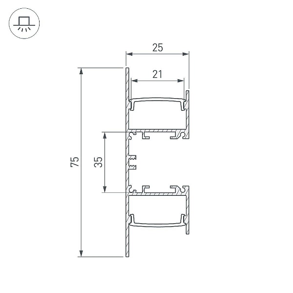 Профиль для ленты LED накладной ARH-WALL 25x75мм без рассеивателя (2м) 52513 ARLIGHT