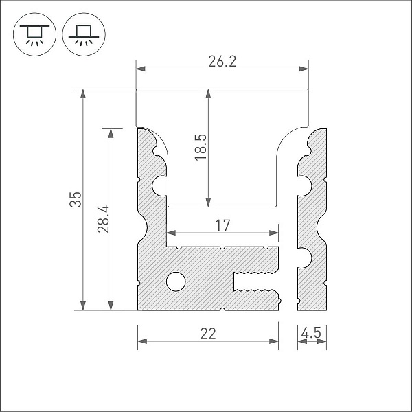 Профиль для ленты LED врезной FLOOR 28,4x26,5мм без рассеивателя (2м) 38356 ARLIGHT