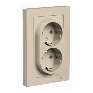 Розетка с з/к двойная, в сборе, ATLASDESIGN, Песочный, ATN001224, SCHNEIDER ELECTRIC