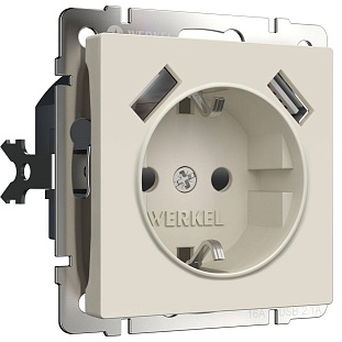 Розетка с з/к + 2xUSB, A + A, айвори матовый, W1171562, WERKEL