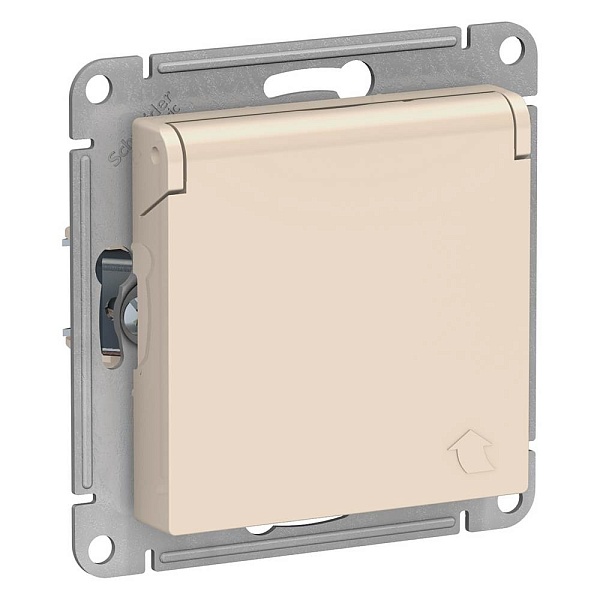 Розетка с з/к со шторками, с крышкой, ATLASDESIGN, Бежевый, ATN000246, SCHNEIDER ELECTRIC