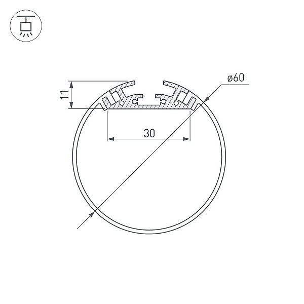 Профиль для ленты LED подвесной SL-ROUND-D60-2500 ANOD+OPAL 60x60мм  (2,5м) 20474 ARLIGHT