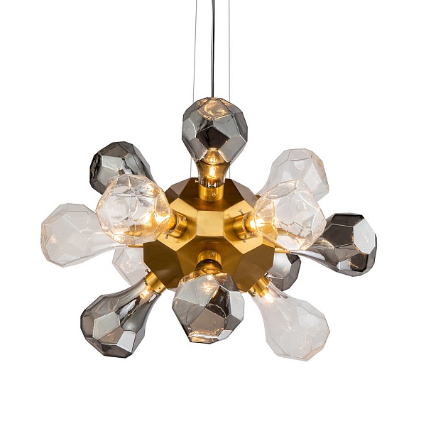 Люстра подвесная DELIGHT COLLECTION KR1197 KR1197P-12 brass, smoky/clear