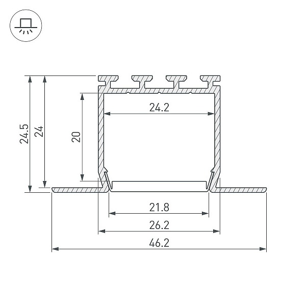 Профиль для ленты LED врезной PLS-LOCK 24,5x46мм без рассеивателя (2м) 33134 ARLIGHT