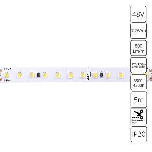 Лента LED 7,2 W/m 24V IP20 2835/120 4000K 10mm (5м) A4812010-02-4K ARTE LAMP