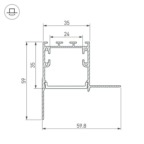 Профиль для ленты LED врезной FANTOM 59x59,8мм без рассеивателя (2м) 27159 ARLIGHT