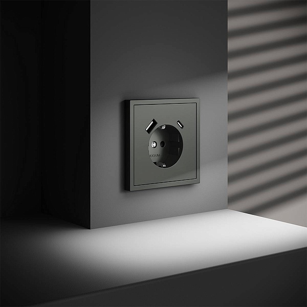 Розетка с з/к + 2xUSB, A + C, S70, Титан, VLS040506, VOLTUM