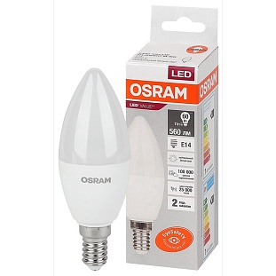 Лампа LED E14  7W/840 220V свеча матовая 560Lm OSRAM
