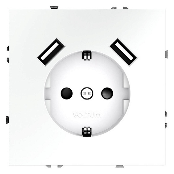 Розетка с з/к + 2xUSB, A + A, S70, Белый матовый, VLS040402, VOLTUM