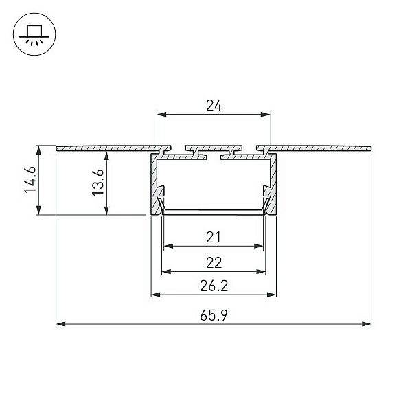 Профиль для ленты LED врезной PLS-LOCK 14,6x65,9мм без рассеивателя (2м) 33688 ARLIGHT
