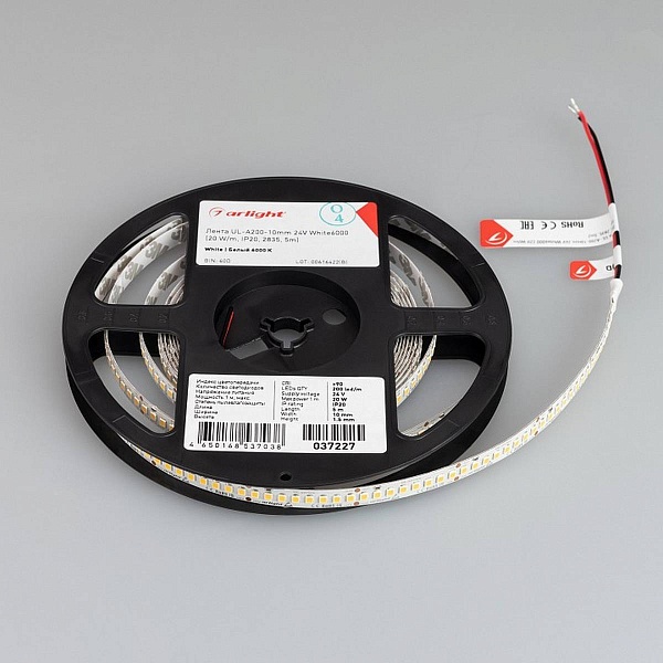 Лента LED UL-A200 20 W/m 24V IP20 2835/200 6000K 10mm (5м) 37227 ARLIGHT