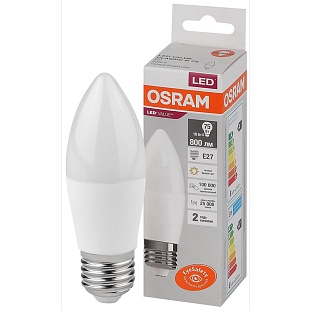 Лампа LED E27  10W/830 220V свеча матовая 800Lm OSRAM