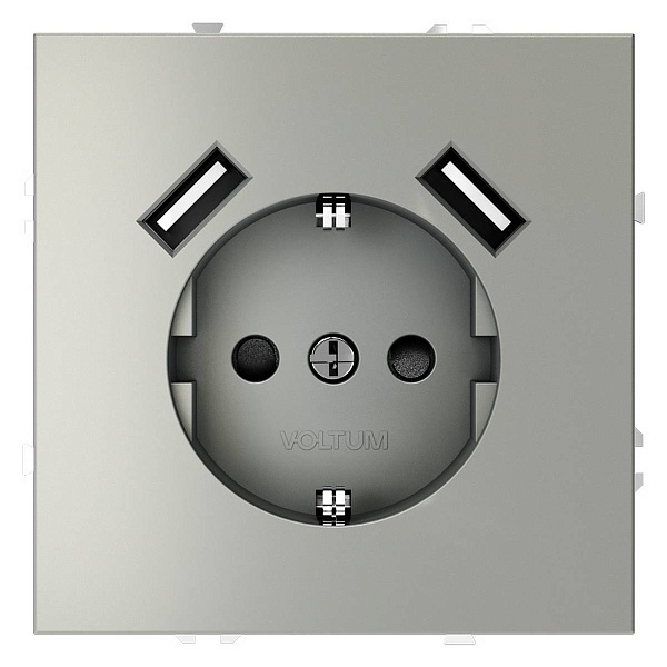 Розетка с з/к + 2xUSB, A + A, S70, Сталь, VLS040405, VOLTUM