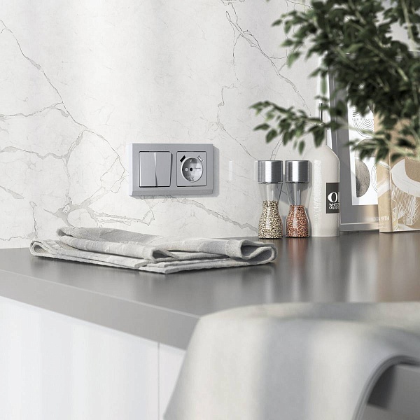 Накладка розетки с з/к + 2xUSB, серебро матовый, W1179565, WERKEL
