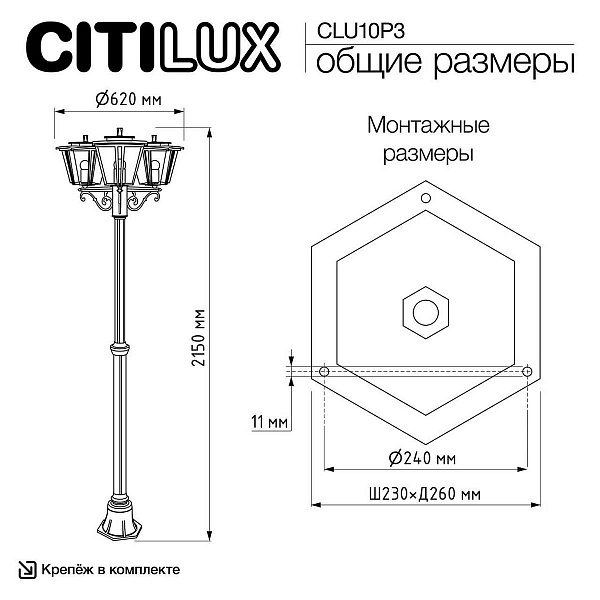 Светильник уличный столб высокий CITILUX FORTS CLU10P3