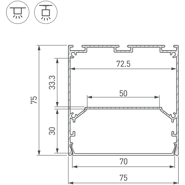 Профиль для ленты LED накладной SL-LINE 75x75мм без рассеивателя (2,5м) 41853 ARLIGHT
