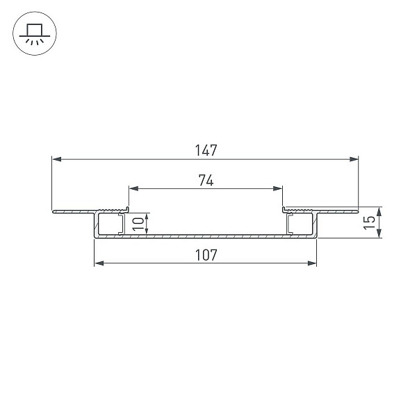 Профиль для ленты LED врезной ARH-FANTOM 15x147мм без рассеивателя (2м) 39946 ARLIGHT
