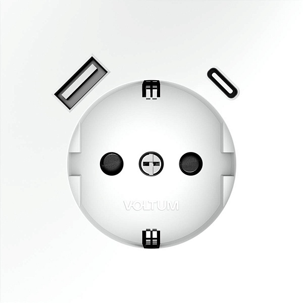 Розетка с з/к + 2xUSB, A + C, S70, Белый матовый, VLS040502, VOLTUM