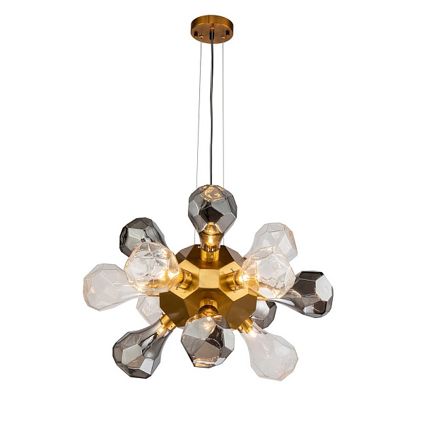 Люстра подвесная DELIGHT COLLECTION KR1197 KR1197P-12 brass, smoky/clear