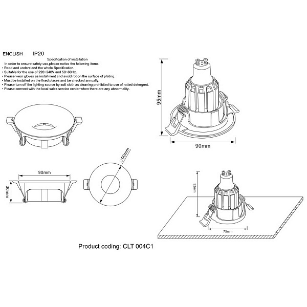 Светильник встраиваемый CRYSTAL LUX CLT 004C1 GO
