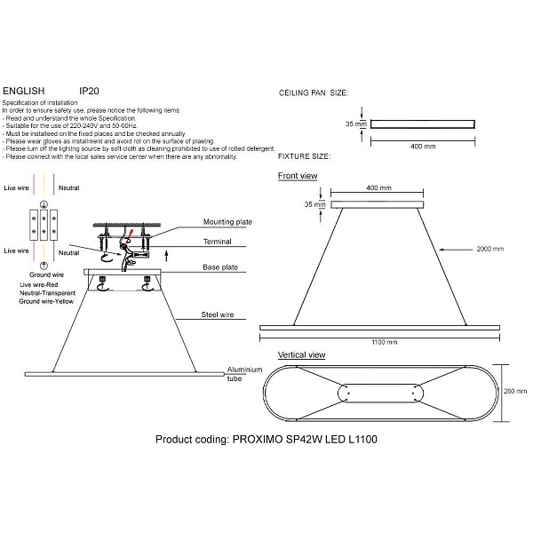 Подвес CRYSTAL LUX PROXIMO PROXIMO SP42W LED L1100 BLACK