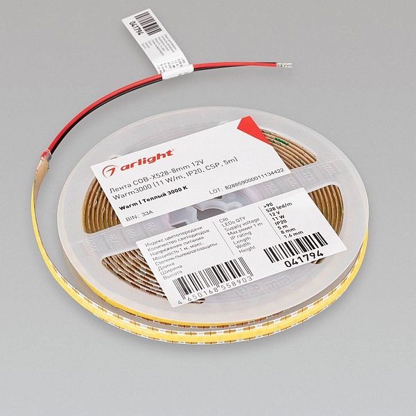 Лента LED COB-X528 11 W/m 12V IP20 COB/528 3000K 8mm (5м) 41794 ARLIGHT