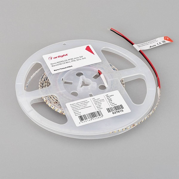 Лента LED MICROLED-M182 10 W/m 24V IP20 2216/182 2700K 4mm (5м) 37815 ARLIGHT